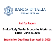 Save the Date: Bank of Italy Gender Economics Workshop Rome – June 23, 2023